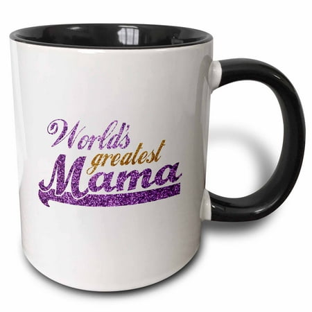 3dRose Worlds Greatest Mama - purple and gold text - Gifts for best moms - good for Mothers day - Ma - Two Tone Black Mug,