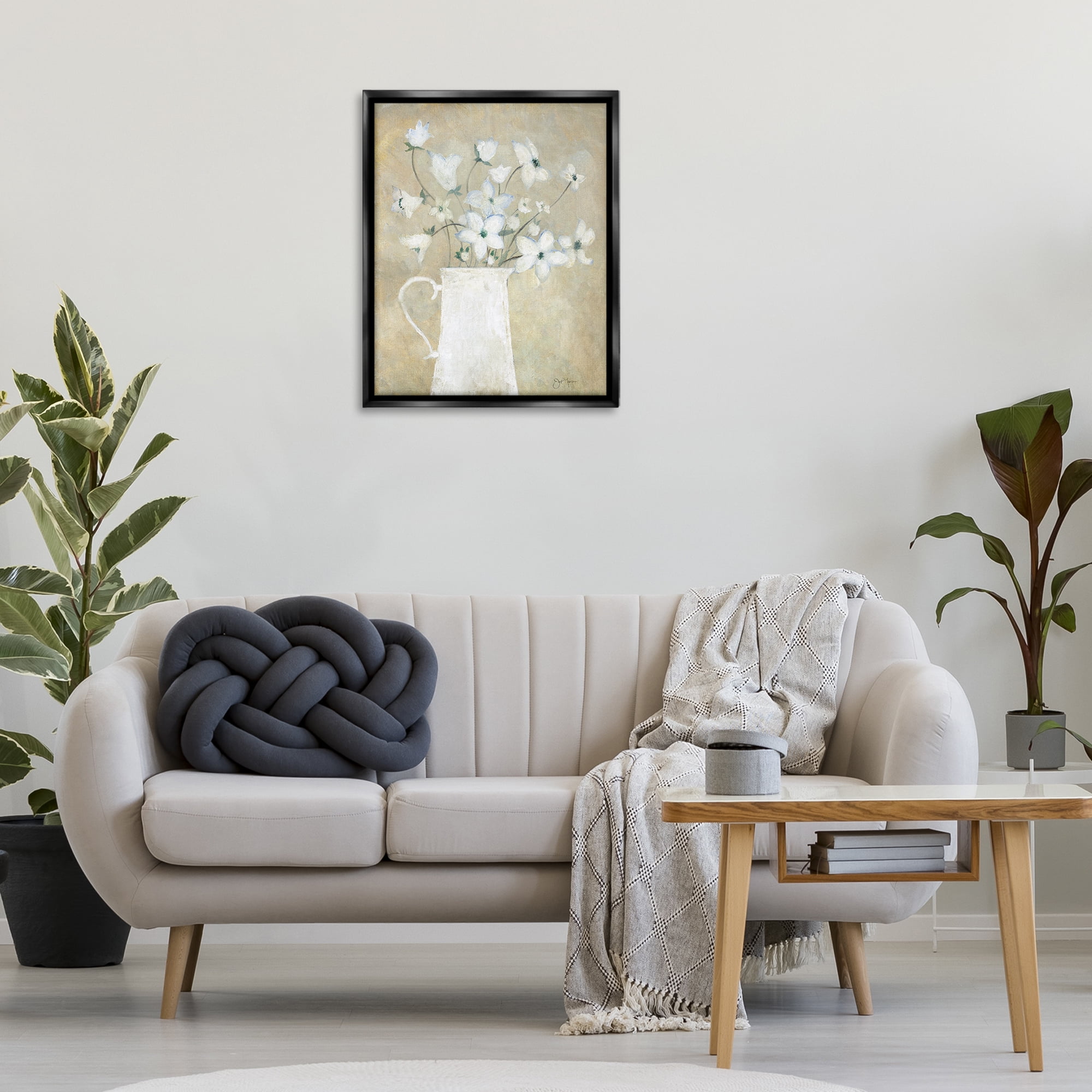 Stupell Industries Rustic Pottery Bouquet Plants & Flowers Painting Black Floater Framed Canvas Art Print Wall Art, 25 x 31