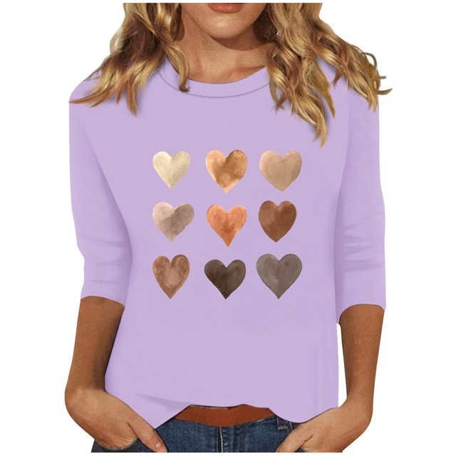 T-Shirts pour Femmes, Chemisiers pour Femmes, T-Shirt Imprimé de Mode pour Femmes à Manches 3/4 Blouse à Col Rond Décontractée, Blouse pour Femmes, Chemisiers pour Femmes à Manches 3/4