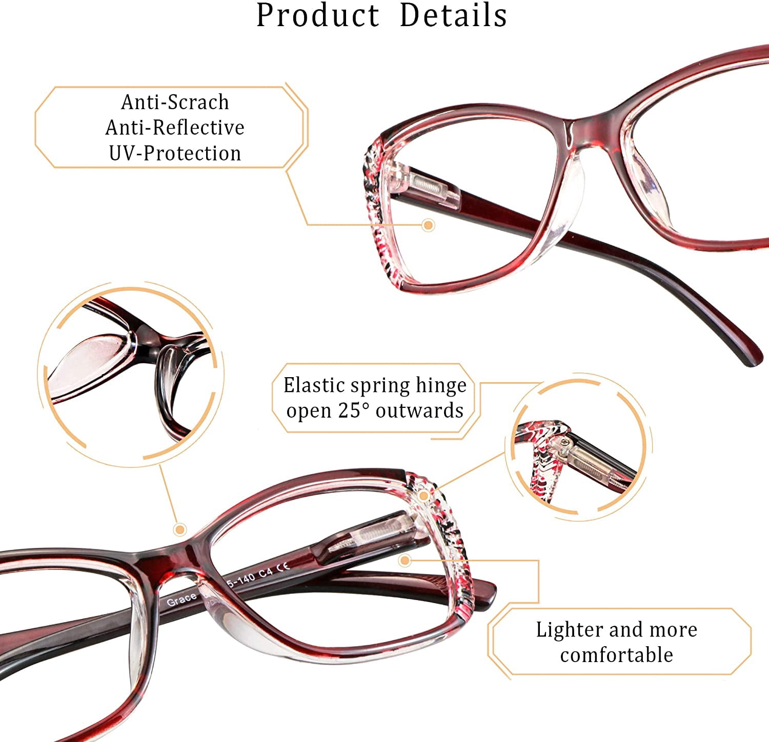 5 Pairs Reading Glasses, Blue Light Blocking Glasses, Computer Reading Glasses for Women and Men, Fashion Rectangle Eyewear Frame(5 Red, +2.75 Magnification)