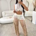 thumbnail image 5 of Conjunto de dos piezas de crochet con degradado de color para mujer, top corto de playa de verano y pantalones de pierna ancha con borlas y agujeros, trajes de vacaciones, 5 of 5