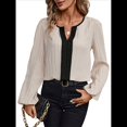 thumbnail image 3 of Blusas Elegantes e Informales para Mujer, con Cuello en V y Bloques de Color, para el Trabajo, de Larga, Ropa de Moda para Otoño Albaricoque XXL, 3 of 9