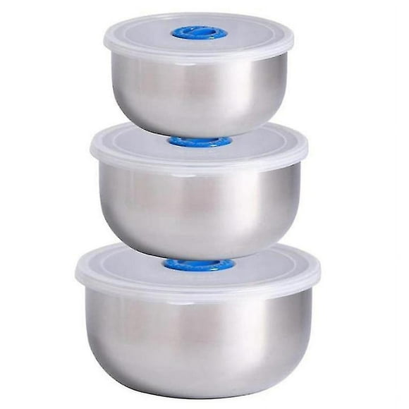 Stainless Steel Mixing Bowls With Tightly Sealed Lids, Heavy Duty Construction For Professional Or Home Use, Freezer And Dishwasher Safe (3 Pcs)