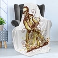thumbnail image 4 of Music Soft Flannel Fleece Throw Blanket, Illustration of a Musician in Floral Details Swirls and Strokes, Cozy Plush for Indoor and Outdoor Use, 70" x 90", Redbrown Mustard, by Ambesonne, 4 of 5