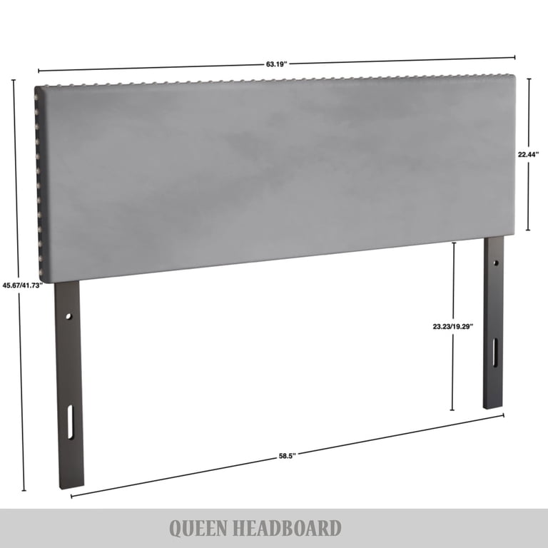 Castle Place Velvet Nailhead Upholstered Headboard, Silver Grey Queen photo 4