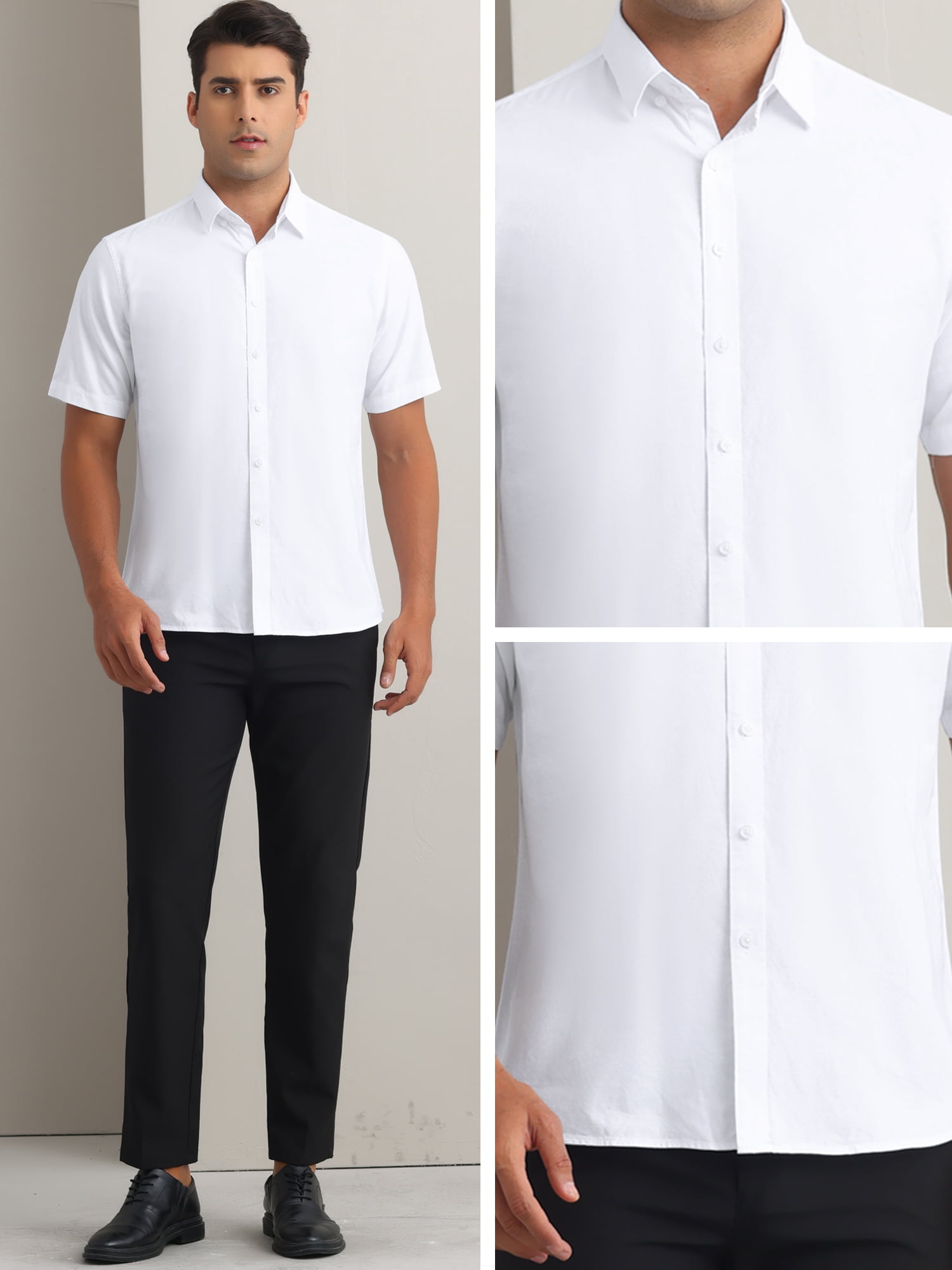 Unique Bargains Men's Short Sleeve Cotton Regular Fit Button Down Formal Shirt XXL White