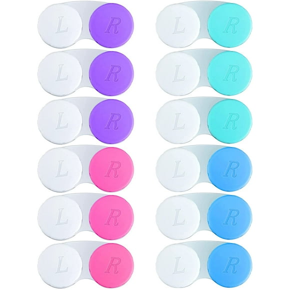 12 Pieces Contact Lens Case, Color Contact Lens Case Left/Right Eye Holder Container, Outdoor Mini Contact Lens Soak Storage Kit for Travel and Home.