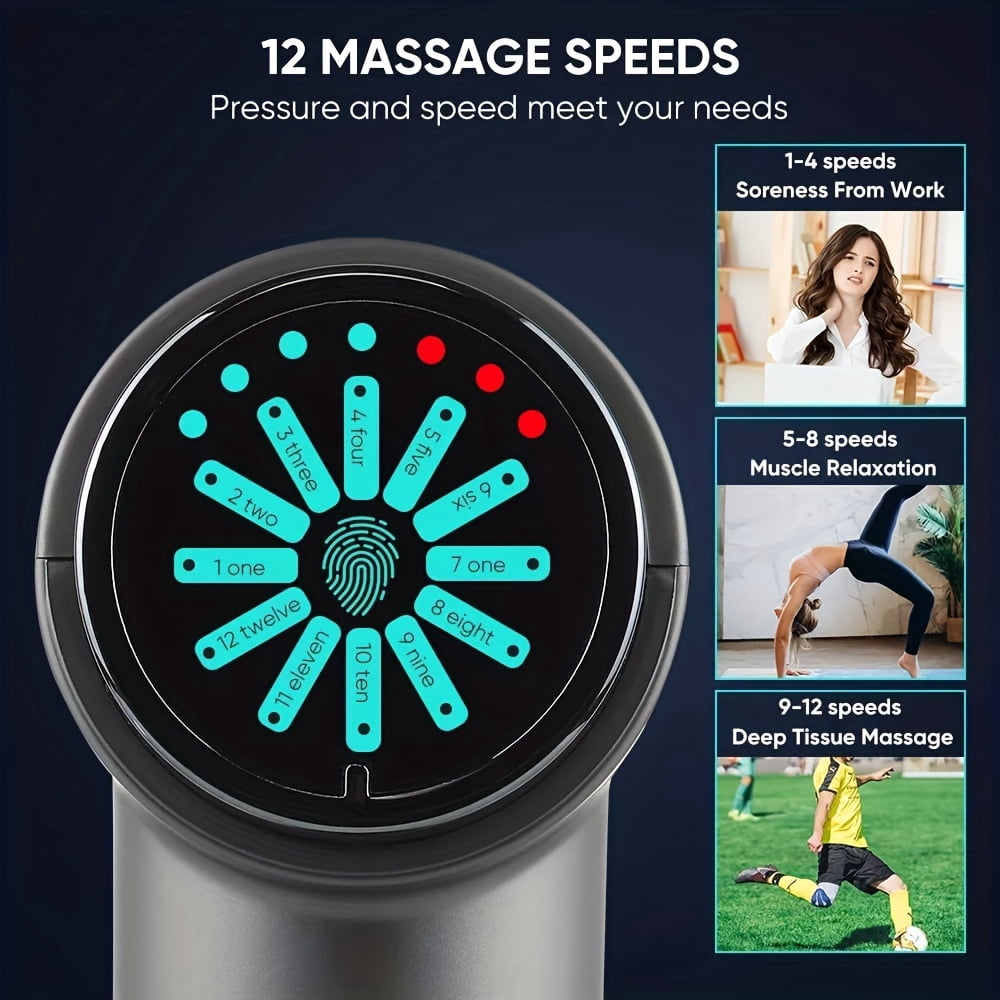 Waxgamo Dual Heads Massage Gun, Handheld Electric Deep Tissue Muscle Massager for Athletes for Pain Relief, Attaching 7 Replacement Heads, Percussion Massager with 12 Speeds