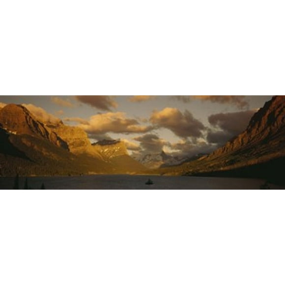 Mountains surrounding a lake, St. Mary Lake, Glacier Bay National Park, Montana, USA Poster Print (18 x 6)