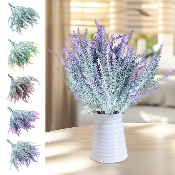 Flocked Artificial Lavender Flower Bouquet | Faux Roses Hydrangeas | Realistic Silk Fabric | Biomimetic Fleece | Plastic Stems | 1 Piece | Purple Pink Yellow White | 20g | Decorative Home Decor
