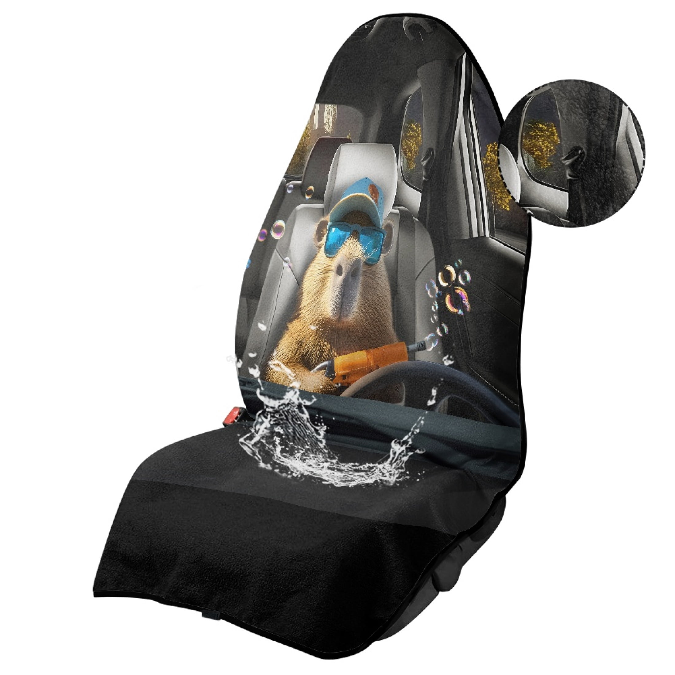 XYZCANDO Funny Driving Capybara Car Seat Towel Cover - Sweatproof & Waterproof Front Seat Protector - Universal Fit for Cars, SUVs, Trucks