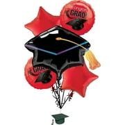 Anagram Congrats Grad School Colors Graduation 5pc Mylar Balloon Pack, Apple Red