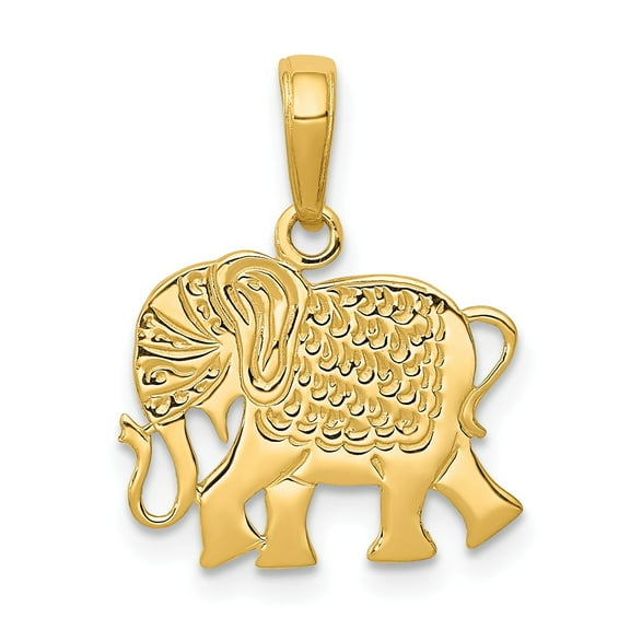 14K Yellow Gold Charm Pendant Themed 19 mm 16 Textured Elephant