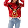 thumbnail image 4 of Suéter navideño para mujer, cálido, de manga larga, con cuello de piel, estampado de renos, suéter de dibujos animados, 4 of 5