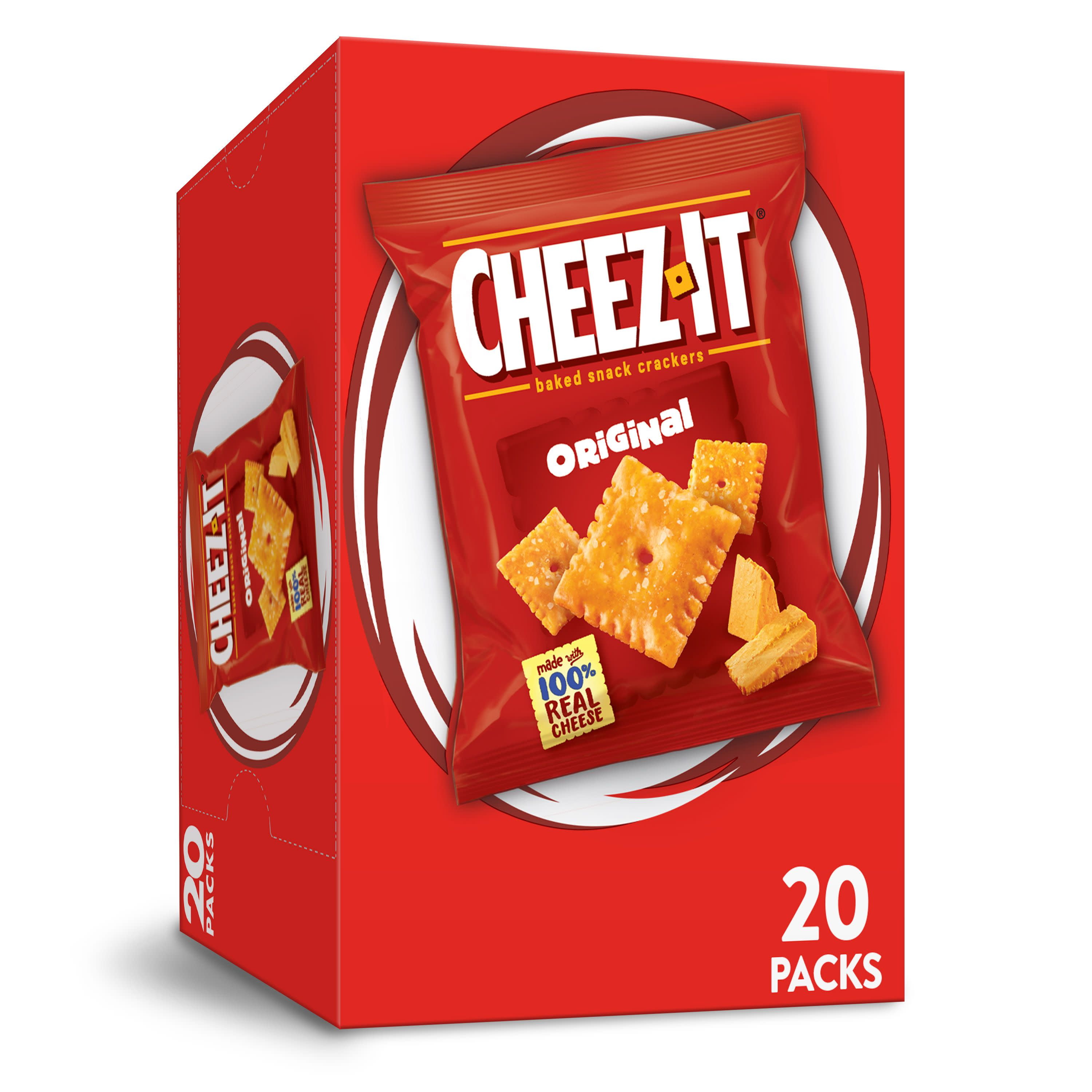 CheezIt, Baked Snack Cheese Crackers, Original, Single Serve, 20 Ct