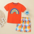 thumbnail image 2 of Otqutp Toddler Clothes Set for Birthday Summer Children's Short Sleeved Shorts Two Piece Knitted Cotton Cartoon Rainbow Pattern Suit, 2 of 8