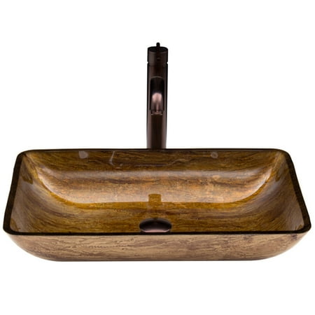 Rectangular Amber Ring - Vigo Rectangular Amber Sunset Glass Vessel Sink and Faucet Set, Oil Rubbed Bronze