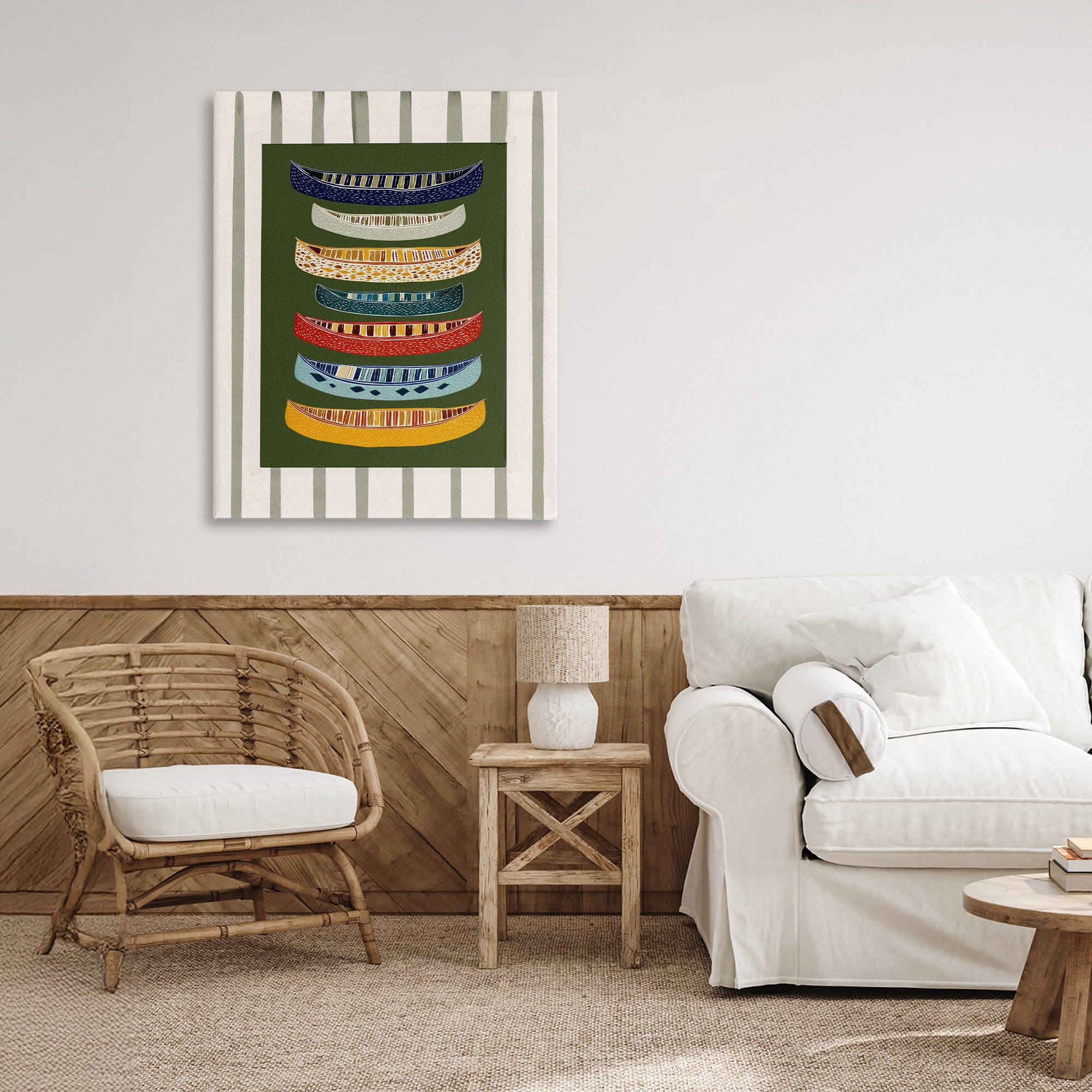Stupell Industries Patterned Canoes over Stripes Canvas Wall Art, design by Yen