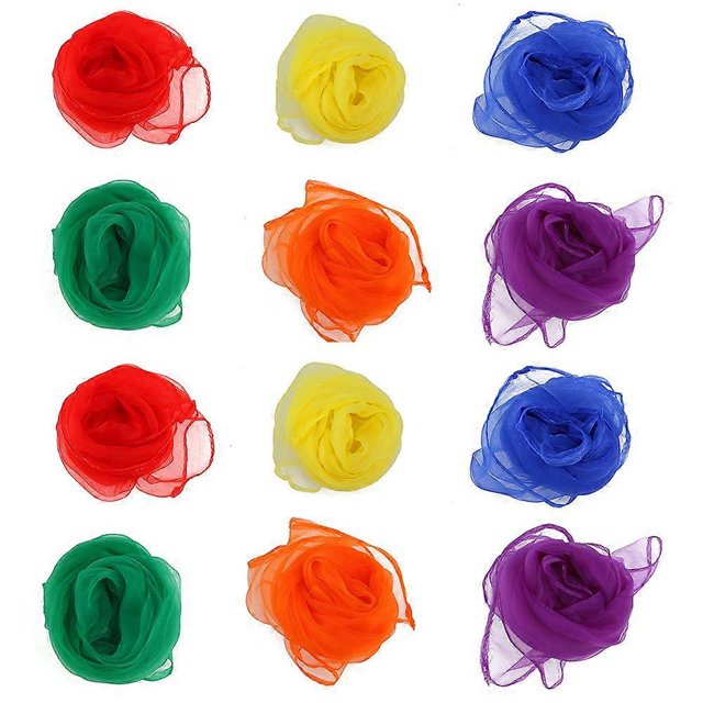 12pcs Square Gauze Kerchief Candy Color Thin Scarves for Kindergarten Performance Dance (Mixed Colors)