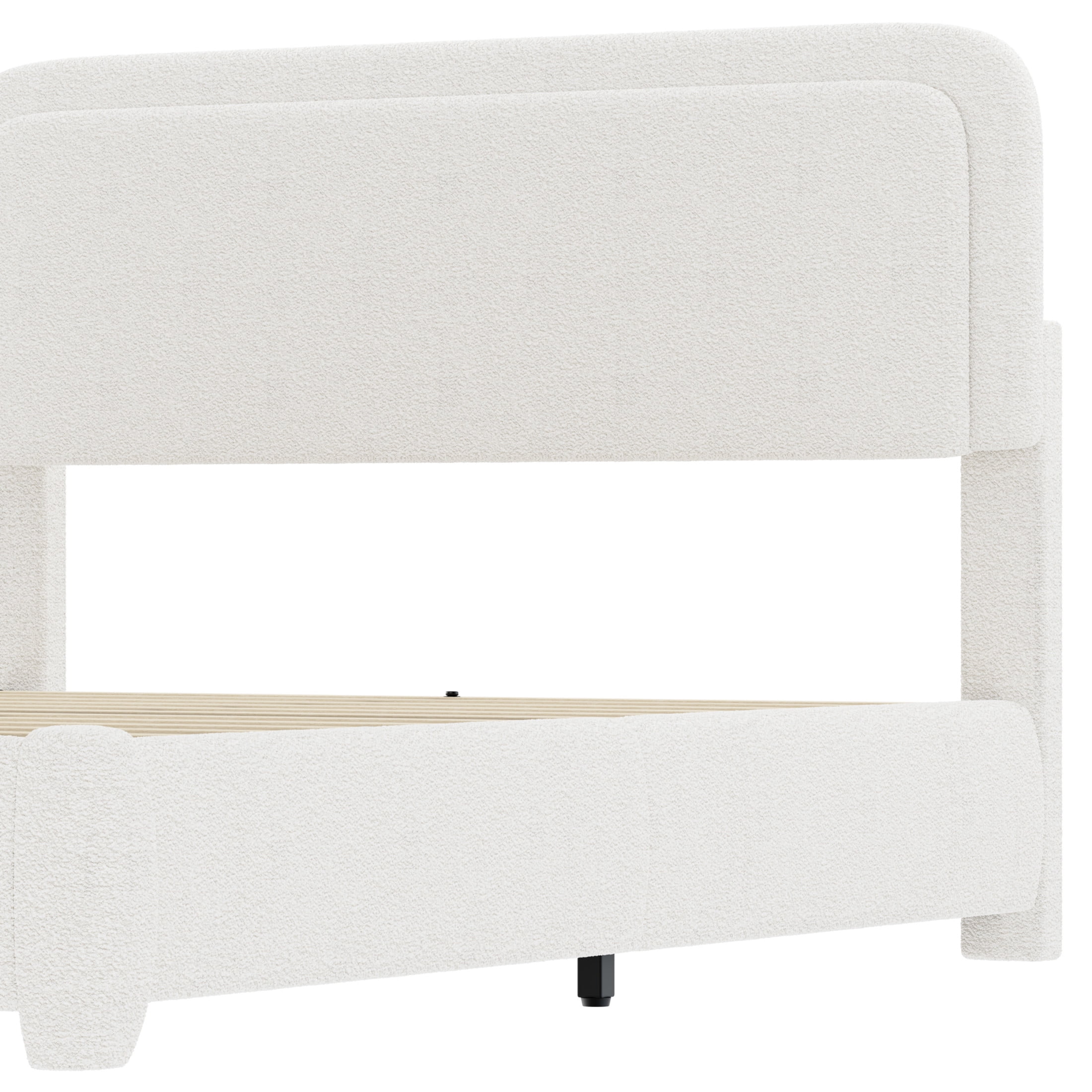 Noble House Queen Boucle Platform Bed with Adjustable Headboard, Low Profile, White