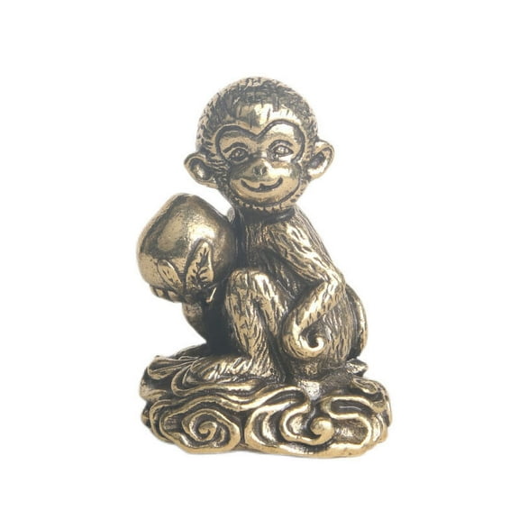 Monkey Brass Hold Peach Statue Home Tabletop Decor Monkey Figurine Gift Ornament