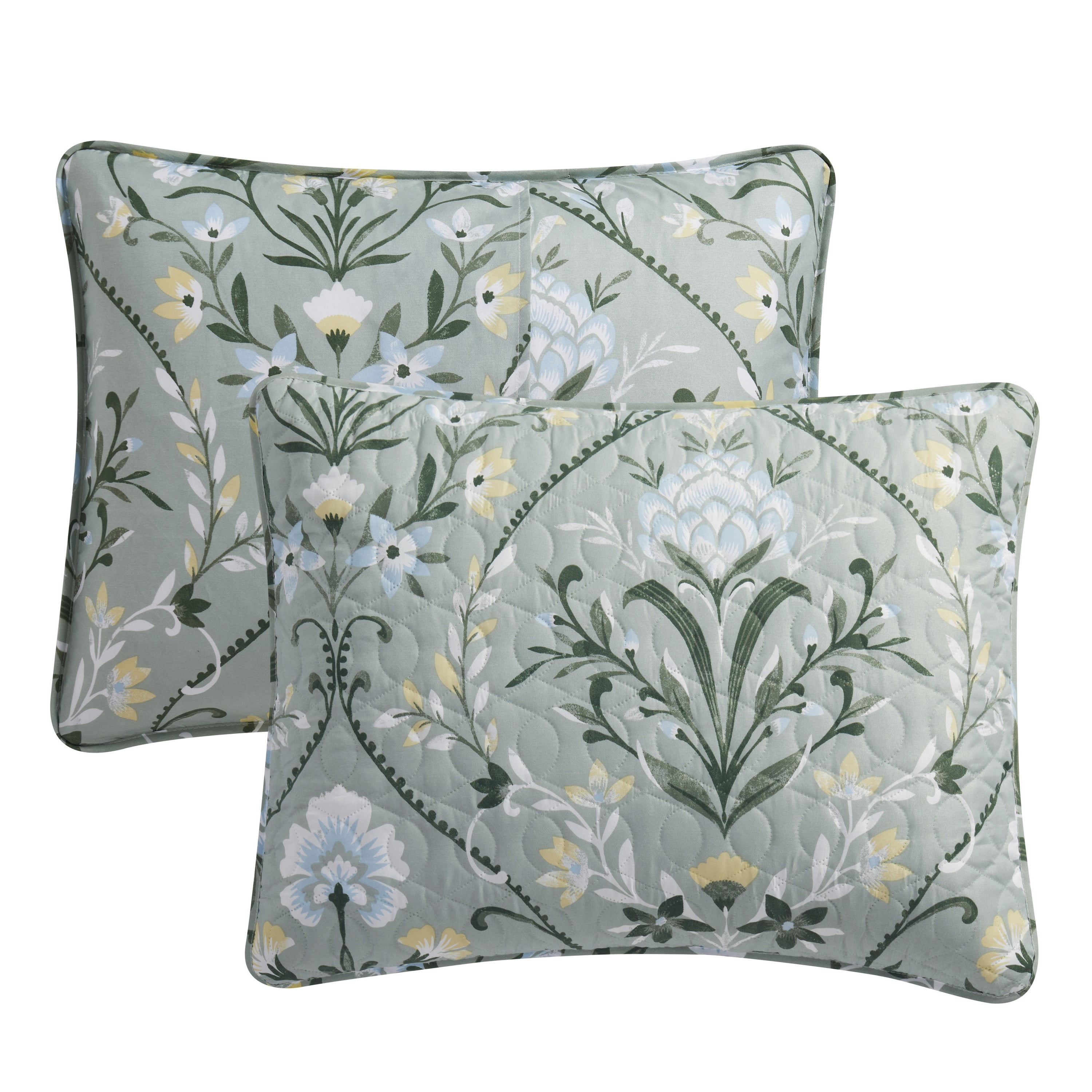 VCNY Home Province 3-Piece Green Floral Damask Printed Quilt Set, King, Adult, Unisex
