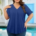 thumbnail image 4 of Fesfesfes Women's Plus Size T-shirt Summer Casual Pullover Ruffle Short Sleeve Flattering V-neck Top Pullover Trendy Indoor Blouses(Blue,4XL), 4 of 6