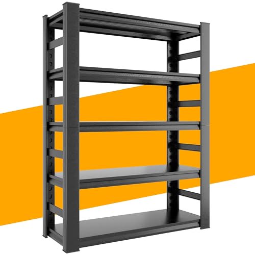 SFTORMAS 72" H Garage Shelving Heavy Duty Storage Shelves Adjustable 5 Tier Metal Shelves for Garage Warehouse Basement Industrial Utility Racks,Black