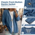 thumbnail image 6 of LEKODE Women Relaxed Fit Long Sleeve Button Front Layering Coat Lightweight All Season Daily Outfit Navy 3XL, 6 of 9