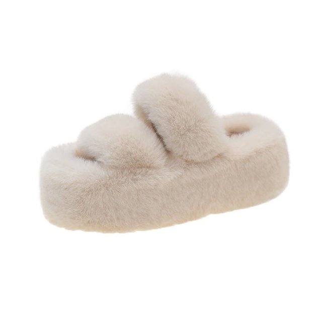 Fluffy Slippers Women's Outfit Spring and Autumn Flat Toe Cute Fluffy Cotton Slippers