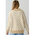 thumbnail image 2 of Women's Apricot Checkered Buttoned Collar V Neck Drop Shoulder Sweater | [ZhiHiMeRi] | (US 12-14)L, 2 of 12