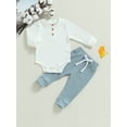 thumbnail image 3 of Baby Boy 2 Piece Outfit 3 6 12 18 24M Solid Color Ribbed Button Long Sleeve Rompers and Elastic Pants Fall Spring Clothes, 3 of 10