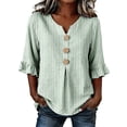 thumbnail image 3 of MuXiKeJi Clothes 3/4 Length Sleeve Womens Tops Cotton Linen Boho Blouses Floral V Neck Shirts Summer Beach Casual Top, 3 of 5