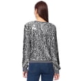thumbnail image 3 of Women's Sequin Top Round Neck Metallic Long Sleeve Pullover Sweatershirt, Silver, X-Large, 3 of 5