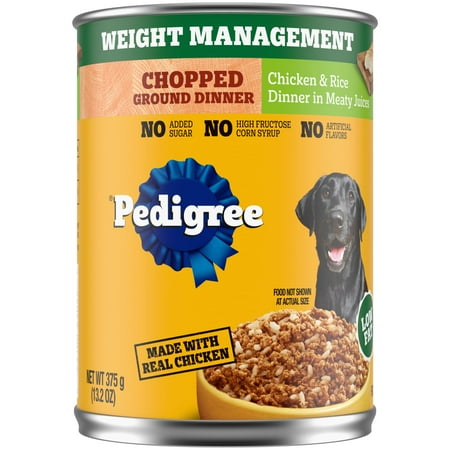 Pedigree Chopped Ground Dinner Weight Management Wet Dog Food, Chicken & Rice Flavor, 13.2 Oz. Can