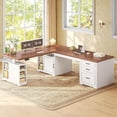 thumbnail image 3 of SEDETA 70.9" L Shaped Standing Desk with Storage, Convertible Height Adjustable Electric Sit Stand Desk with File Drawers, Cabinet, Monitor Shelf & Charging Port, White, 3 of 9