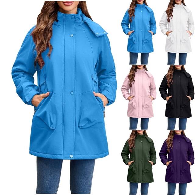 Sentmoon Winter Coat for Women Oversized Long Sleeve Waterproof Jacket Zipper Solid Color Windproof Hoodie Women with Pockets Fall and Winter Trendy for Backpacking and Camping