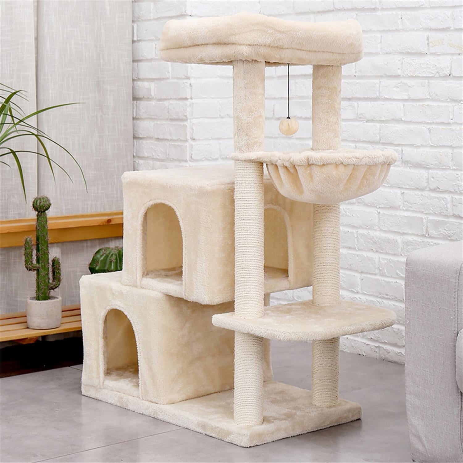 Pefilos 42" Modern Cat Tree Tower with Double Spacious Condos Perch, Sisal Scratching Post, Kittens Toys Activity Centre Cat Tree House, Beige Pefilos 42" Modern Cat Tree Tower with Double Spacious Condos Perch, Sisal Scratching Post, Kittens Toys Activity Centre Cat Tree House, Beige