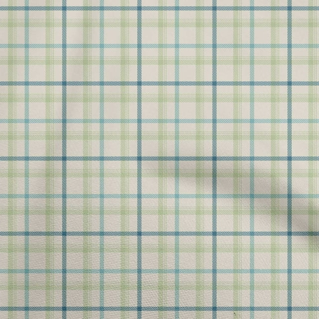 oneOone Cotton Poplin Olive Green Fabric Check Sewing Material Print Fabric By The Yard 56 Inch Wide