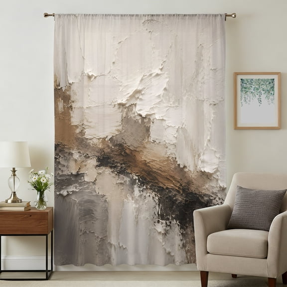 Brown Abstract Sheer Curtains 72 Inches Long, Vintage Minimalist Gradient Oil Painting Light Filering Curtains, Breathable Simi Curtain Privacy Drapes for Living Room Bedroom Window Treatment