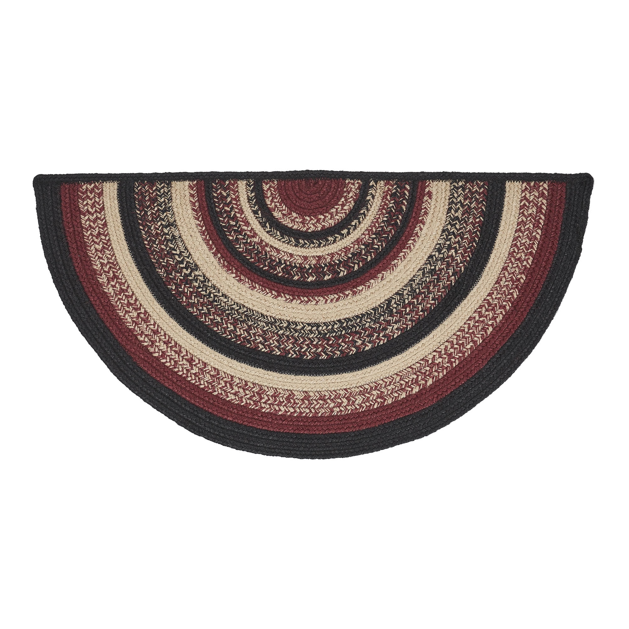 VHC Brands Jute Rug Half Circle 16.5x33 w/Pad, Jute Area Rug, Accent Rug, Floor Decor, Braided, Connell Collection, Half Circle 16.5x33, Country Black
