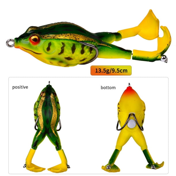 Krlao Topwater Frog Lure Bass Trout Fishing Lures Kit Set Realistic Prop Frog Soft Swimbait Floating Bait with Weedless Hooks for Freshwater Saltwater