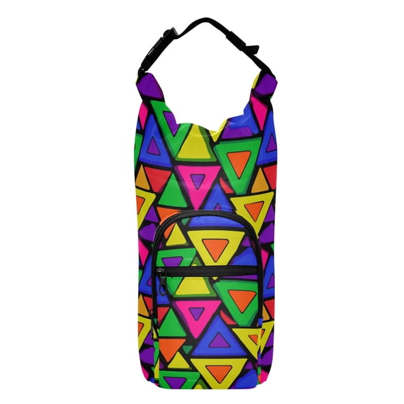Iauyy Adjustable Strap Water Bottle Carrier Holder Pouch Bag for Outdoor Hiking Sports, Colorful Triangle, 20-40oz