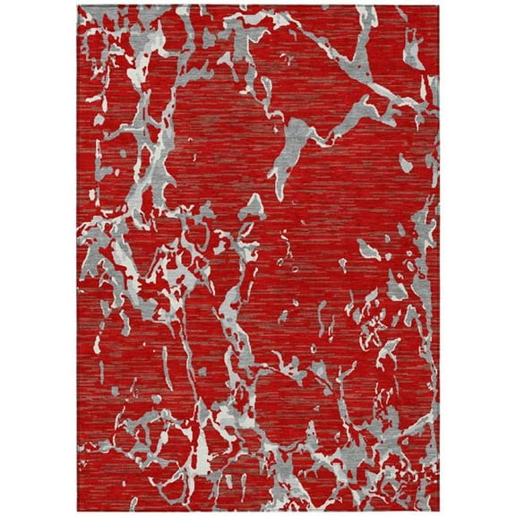 HomeRoots 600921 8 x 10 ft. Red, Ivory & Gray Striped Washable Indoor & Outdoor Rectangle Area Rug