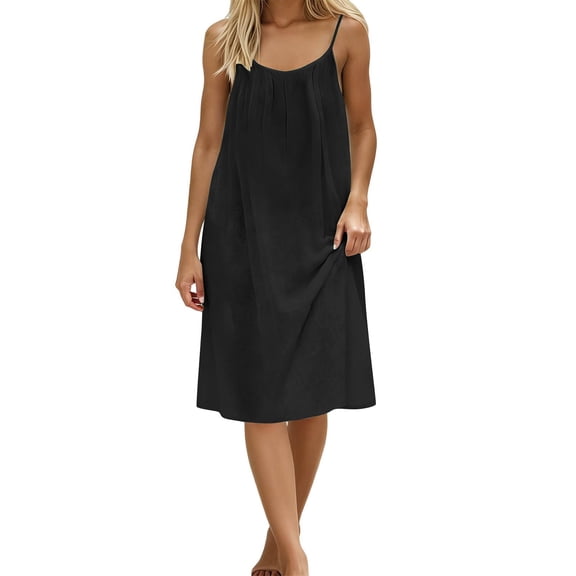 Kukoosong Women's Backless Spaghetti Strap Midi Dress, Sleeveless Scoop Neck Flowy Summer Beach Sundress with Tie Detail