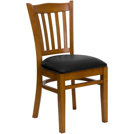Wooden Vertical Back Chair - Flash Furniture HERCULES Series Cherry Finished Vertical Slat Back Wooden Restaurant Chair, Vinyl Seat, Multiple Colors