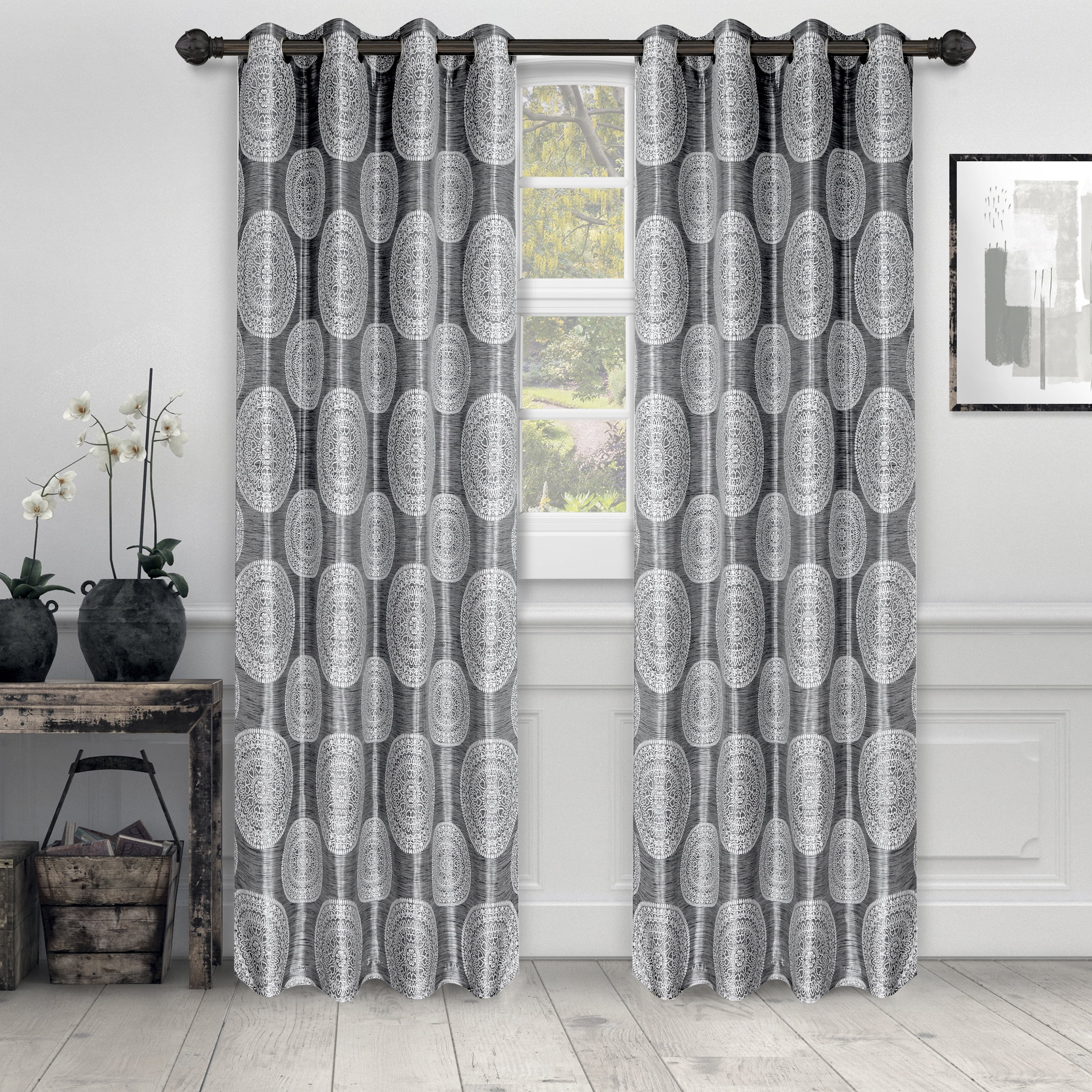 Cordon Jacquard Grommet Curtain Panel Set with Grommet Top Header by