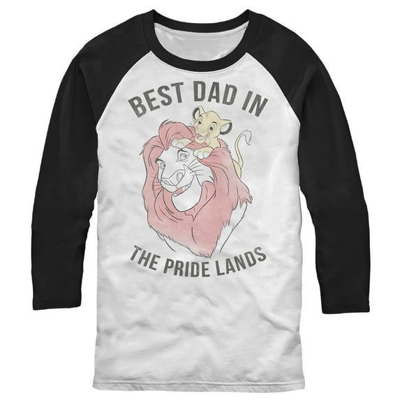 Men's Lion King Simba and Mufasa Best Dad in the Pride Lands Baseball Graphic Tee White/Black Small