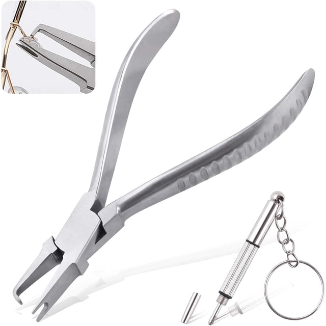 LEONTOOL Pince pour Monture de Lunettes, Pince pour Plaquette de Nez à Décharge, Outils de Réglage de Plaquette de Nez à Ressort de 6 Pouces, Pince Optique en Acier Inoxydable, Kit de Réparation de Lunettes avec Mini Tournevis