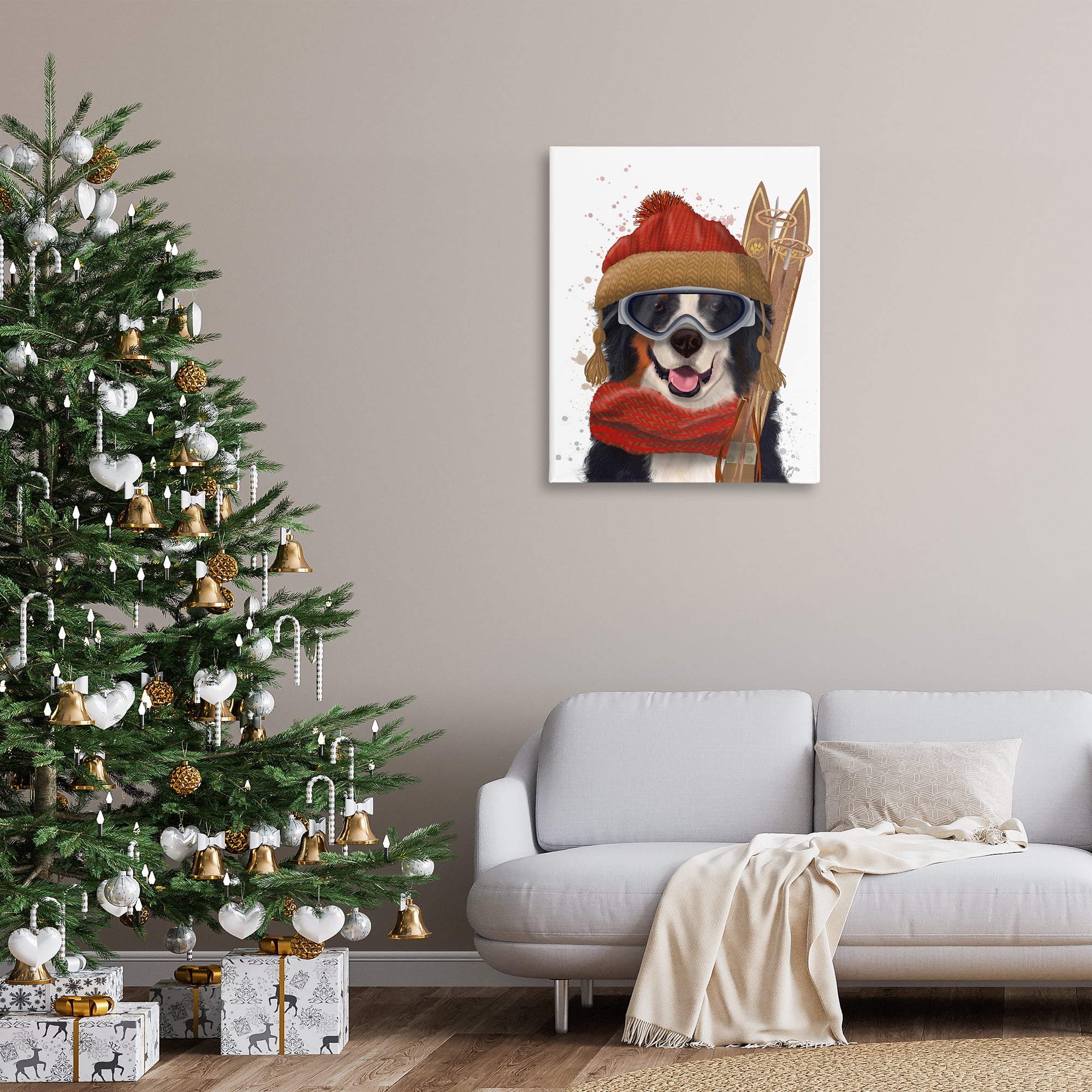 Stupell Industries Happy Skiing Dog Animals & Insects Painting Gallery Wrapped Canvas Art Prints Wall Art, 30 x 40